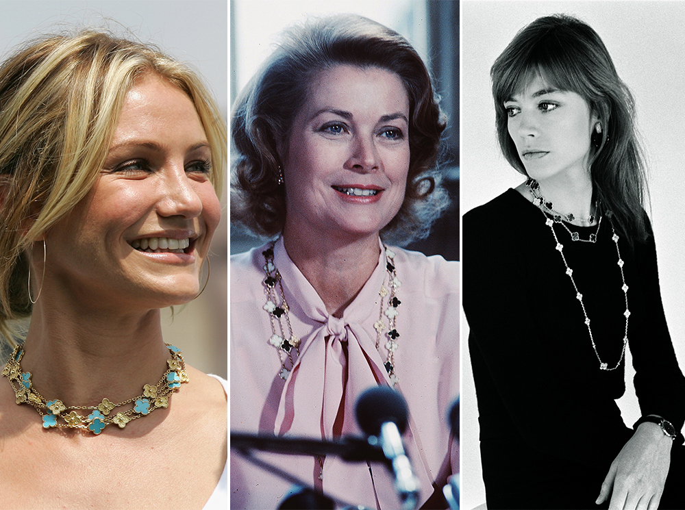 Кэмерон Диаз, Грейс Келли и Франсуаза Арди в украшениях Alhambra от Van Cleef & Arpels | marieclaire.ru