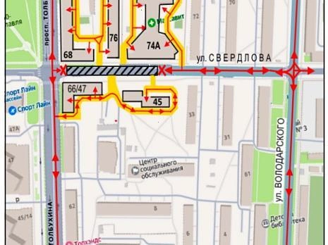 Схема объезда закрытого участка на улице Свердлова | Источник: мэрия Ярославля