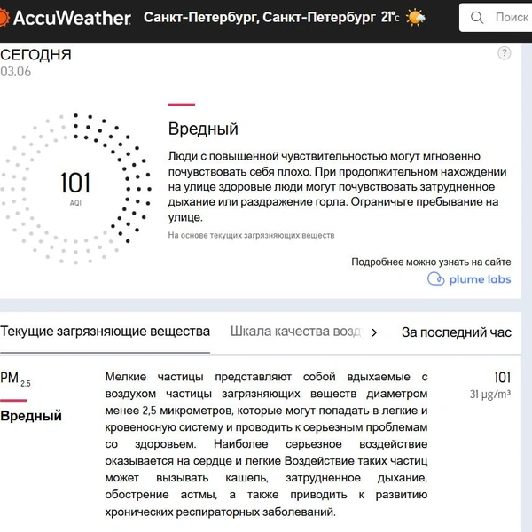 Скриншот с AccuWeather 