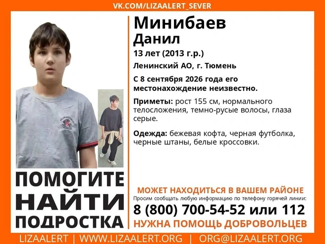 Источник: Поисковый отряд «ЛизаАлерт» Тюменской области