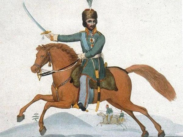 Раскрашенная гравюра «Граф Платов» работы Джона Ромни, 1815–1816. После Наполеоновских войн образ колоритного казачьего атамана был популярен в Европе. | Источник: Wikimedia Commons