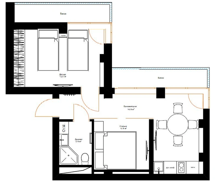 Светлая квартира 35,6 м² для летнего отдыха в Сочи