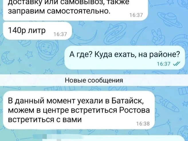 В переписке продавец подтвердил наличие спроса на топливо | Источник: читатель 161.RU