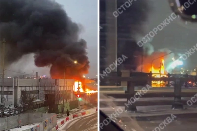 Сильный пожар вспыхнул у Рижского рынка в Москве