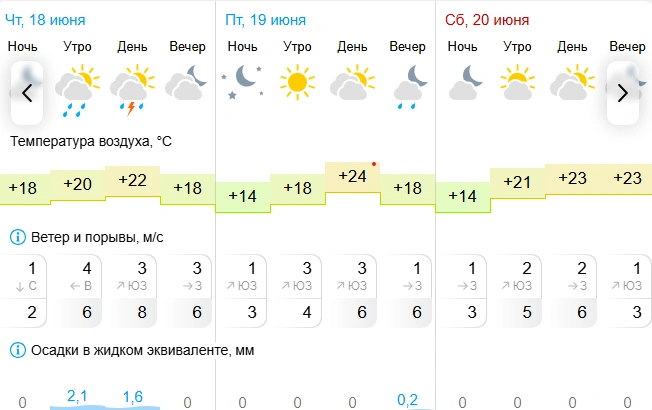 Вечером ожидаются дожди | Источник: Gismeteo.ru