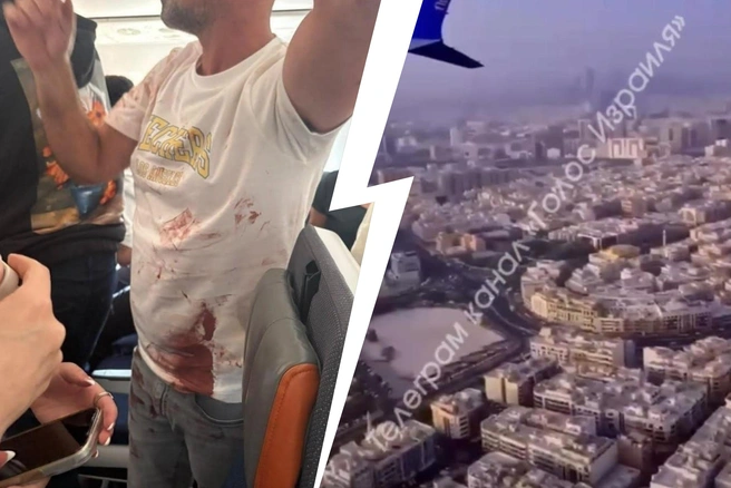 Человек в крови, в салоне — крики. Фото и видео из самолета Flydubai, где один пилот напал на другого | Источник: соцсети, телеграм-канал «Голос Израиля»
