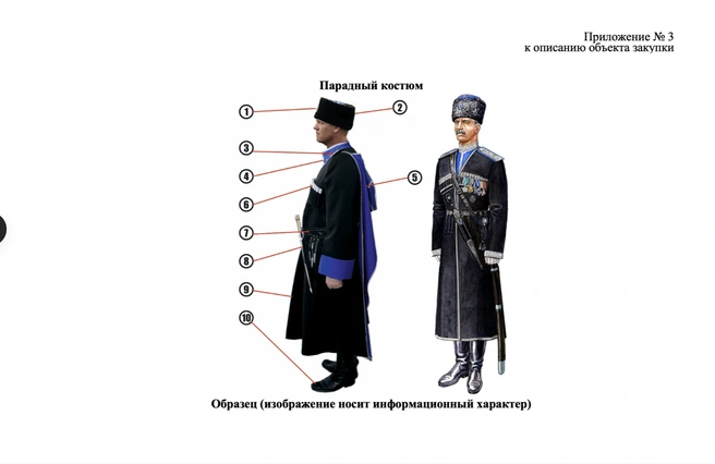 Костюм для выступления казаков | Источник: госзакупки