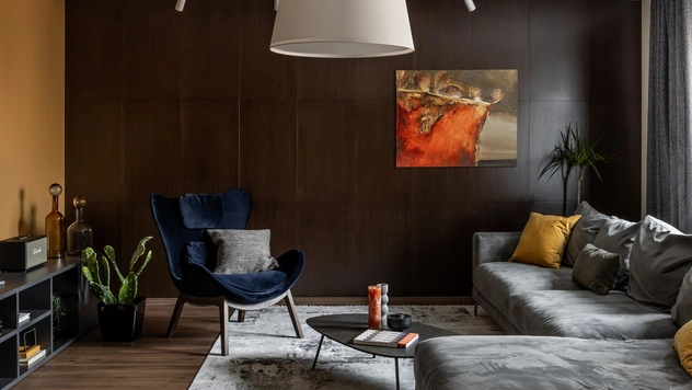 Серый + горчица: уютная квартира 108 м² в Самаре