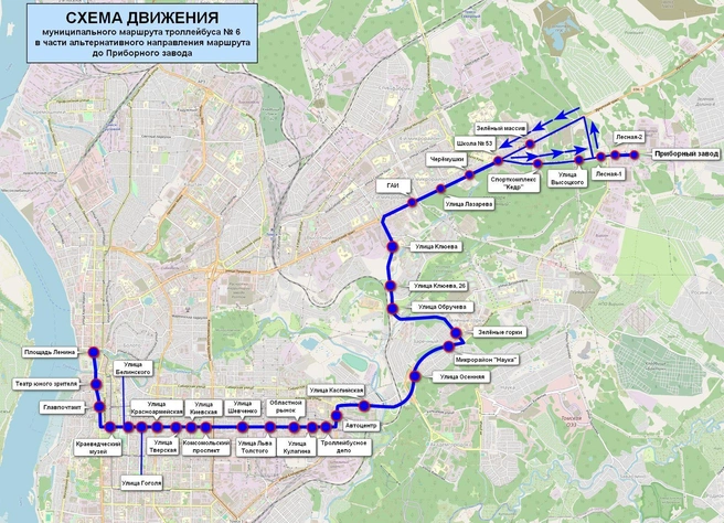 Маршрут движения троллейбуса № 6А | Источник: пресс-служба мэрии Томска 