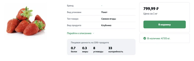 В «Ашане» цена есть, а ягод нет | Источник: auchan.ru