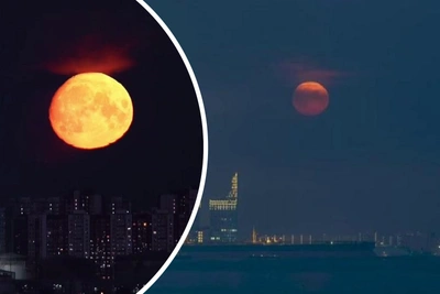 Клубничное полнолуние украсило небо Петербурга