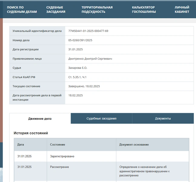 В отношении Дмитренко было заведено дело об административном правонарушении