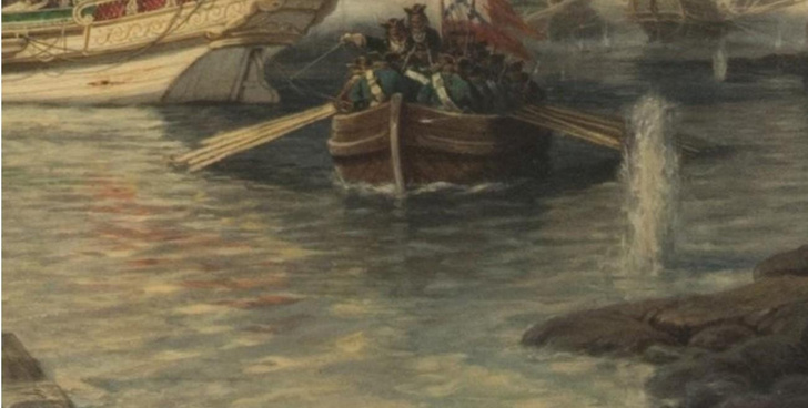Морской бой в красках: 5 деталей картины Алексея Боголюбова «Гренгамское морское сражение 27 июля 1720 года»
