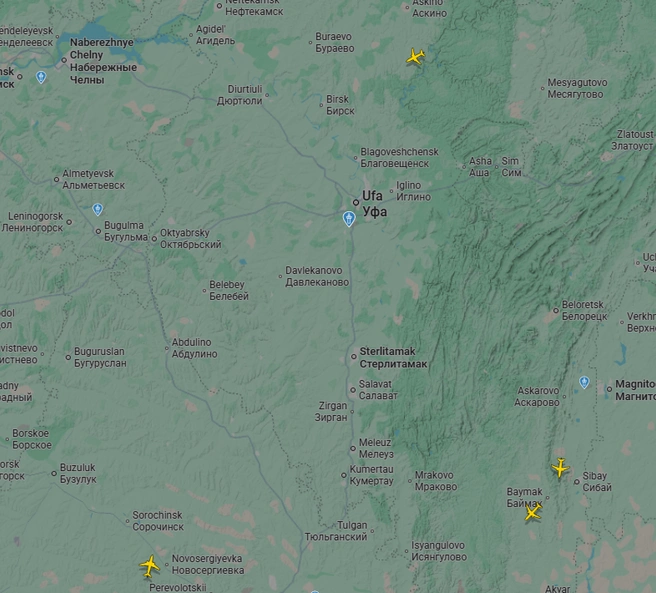 Небо над Башкирией | Источник: flightradar24.com