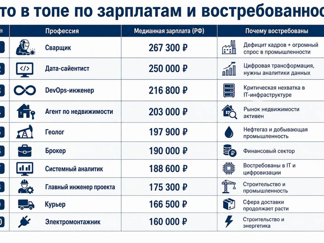 Зарплата сварщиков в 2,5–3 раза выше средней по стране, опережая IT-специалистов. | Источник: данные СПбГЭУ/Chat GPT