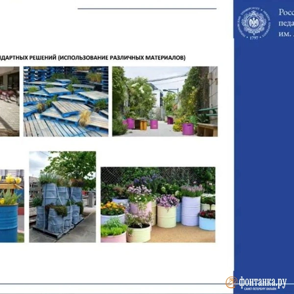 Пробное контейнерное озеленение в РГПУ им. Герцена | Источник: Конференция «Формирование комфортной городской среды»