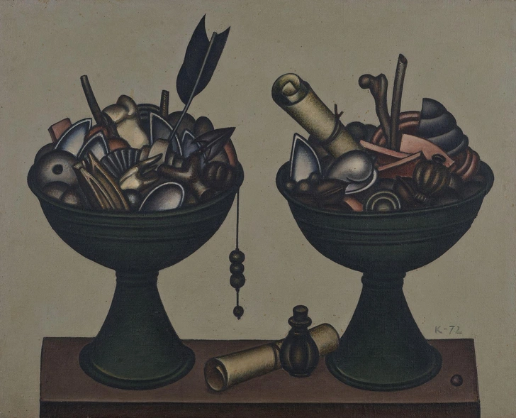 Дмитрий Краснопевцев. «Две зеленые чаши с предметами». 1972. Коллекция Фонда «Прометей» | Источник: пресс-служба выставки