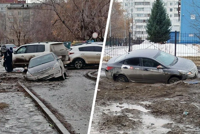 Автомобиль правыми колесами провалился в яму | Источник: «Новосибирский паблик»