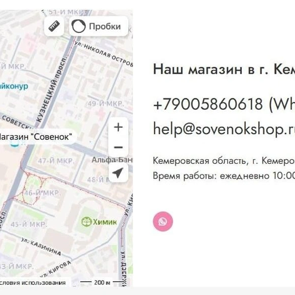 Из контактов — только запрещенный в РФ мессенджер | Источник: Сайт sovenokshop
