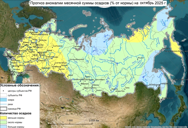 Большая часть Омской области — в зоне количества осадков «около нормы» | Источник: meteoinfo.ru