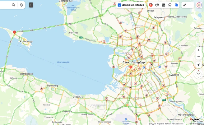 Петербург встречает вечер в нехарактерных пробках | Источник: «Яндекс.Карты»