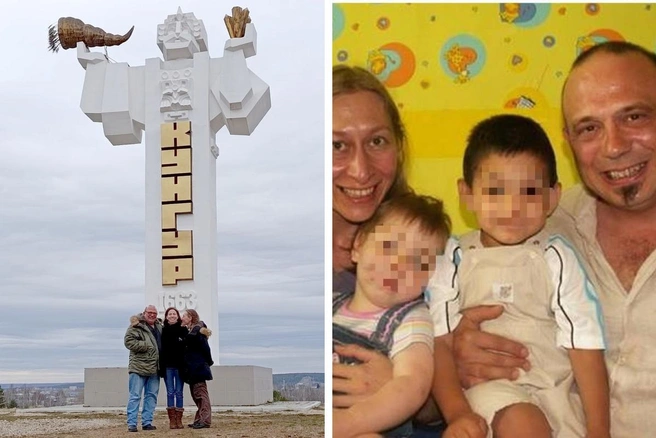 Искана и Надеж супруги усыновили в 2006 году в Кунгуре. На фото слева — Жан-Себастьян, Надеж и Элен во время визита в Кунгур в 2026 году. Они сфотографировались на въезде в город | Источник: личный архив Элен Тексье