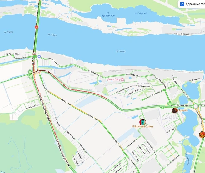 Пробки на Западном обходе и улице Строителей | Источник: «Яндекс Карты»