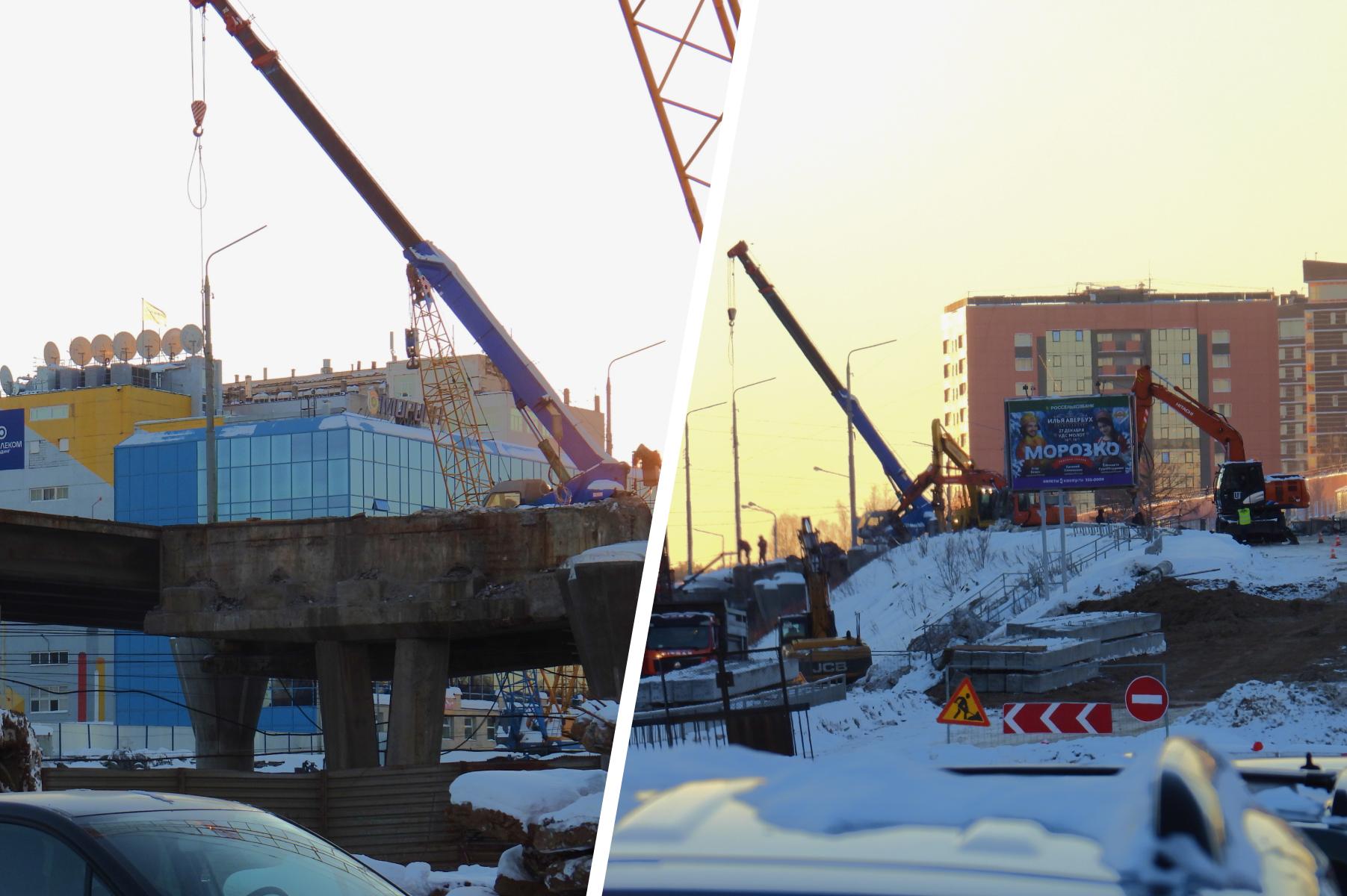 В Перми очень быстро начали разбирать путепровод на шоссе Космонавтов у «Мориона»: фото