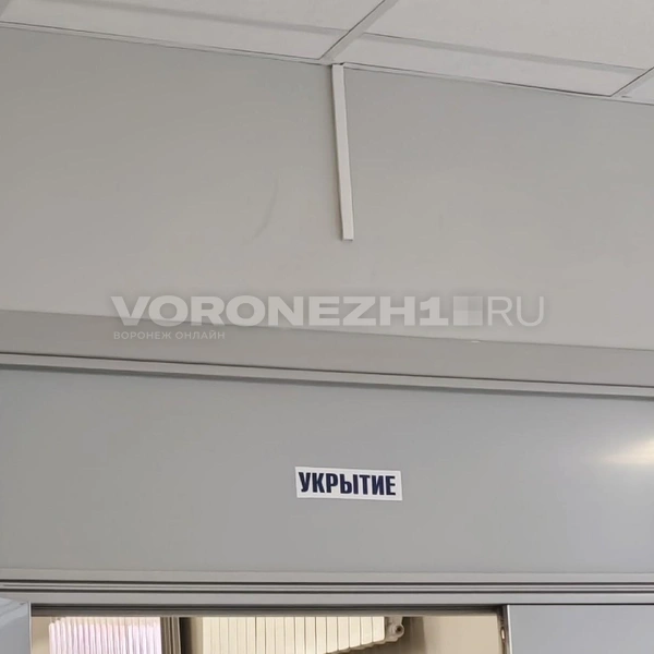 Над дверью в актовый зал висит табличка «Укрытие»&nbsp;— напоминание о том, почему линейка проходит в закрытом формате | Источник: Андрей Пашинский / Voronezh1.ru