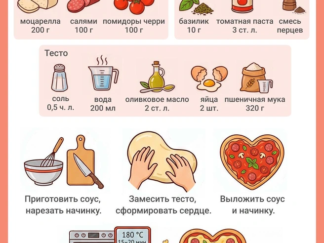 Пицца в форме сердца станет ярким акцентом праздничного стола. | Источник: Юрий Орлов / Городские порталы
