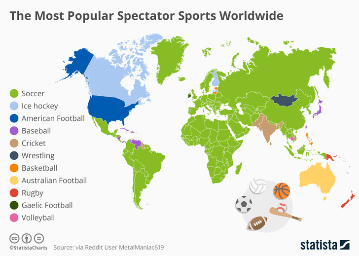 Фото №2 - Карта: Самый популярный вид спорта в каждой стране мира