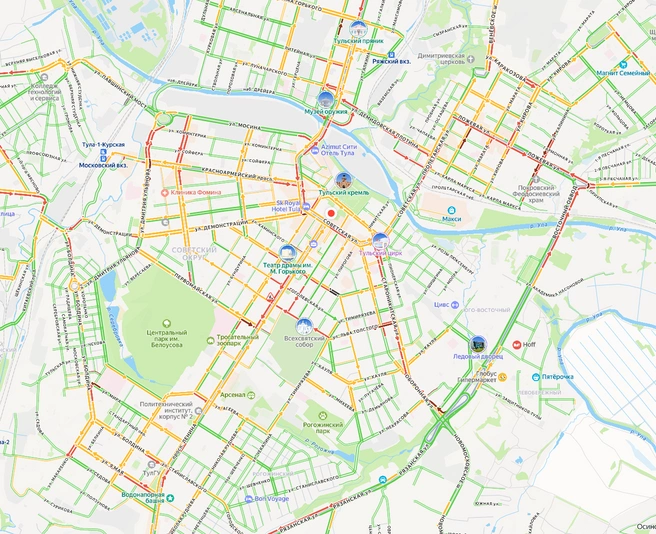 Дорожная ситуация в Туле вечером 3 октября | Источник: yandex.ru/maps