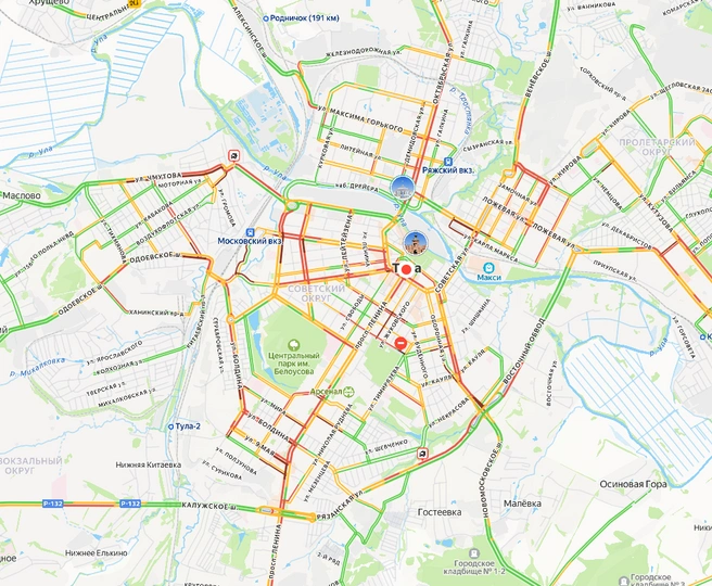 Дорожная ситуация в Туле на 17:45 | Источник: yandex.ru/maps