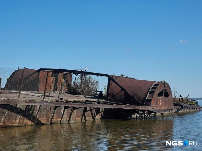 Сегодня старый пароход, по словам Владимира Кулемко, выполняет функцию волнореза, и благодаря ему берег покрывает не так быстро | Источник: Александр Ощепков / NGS.ru