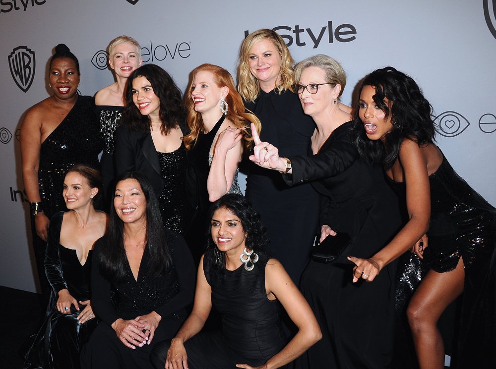 Голливудские актрисы и активистки кампании Time's Up против сексуальных домогательств, 8 января 2018 года | marieclaire.ru