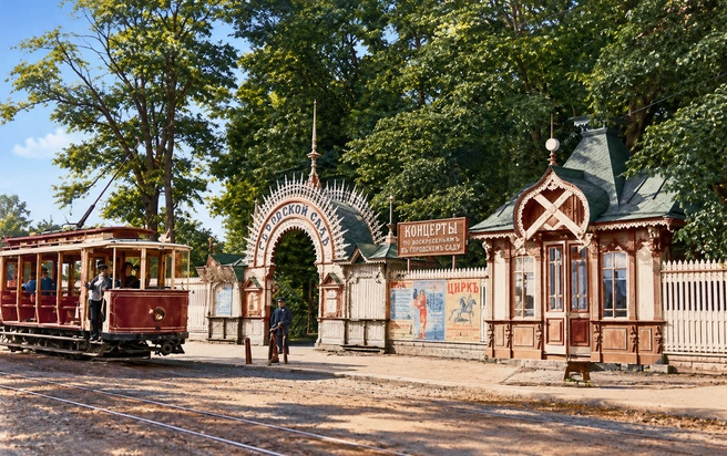 Вход в Горсад  | Источник: издательство «Советская Кубань», набор открыток «К 200-летию Екатеринодара», 1992 год