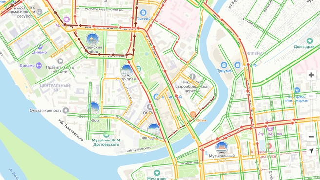 Проехать через центр быстро не получится | Источник: ngs55.ru/maps-traffic/