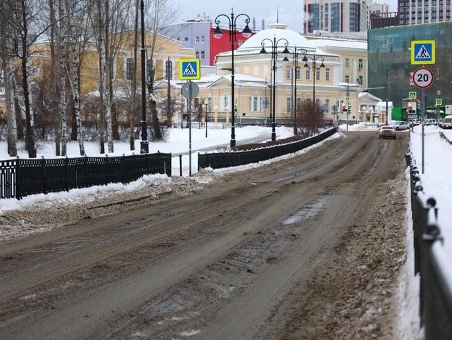 По прогнозам, в ближайшие дни может выпасть новый снег, который покроет грязную массу. | Источник: Владислав Лоншаков / E1.RU 
