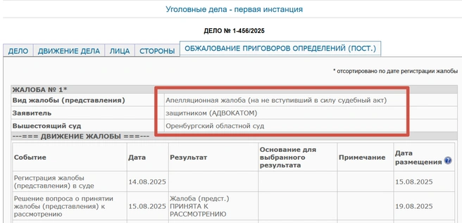 Жалоба поступила в суд еще 14 августа | Источник: Ленинский районный суд Оренбурга