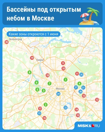 Бассейны под открытым небом разместились в разных районах Москвы | Источник: Серафима Пантыкина / Городские медиа