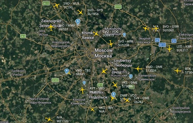 Небо над Москвой закрыто не было | Источник: FlightRadar
