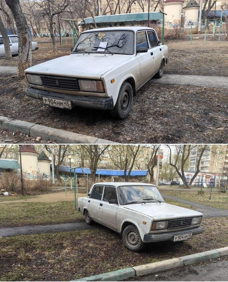Снимки сделаны с разницей в две недели. Автор пишет, что молодому водителю оставляли записки (на верхнем фото) и разговаривали лично, но, похоже, нужны более действенные меры | Источник: читатель 74.RU