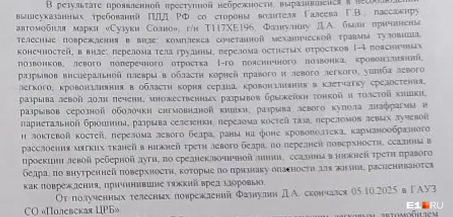 Дмитрий скончался от сочетанной механической травмы туловища и конечностей | Источник: читатель E1.RU