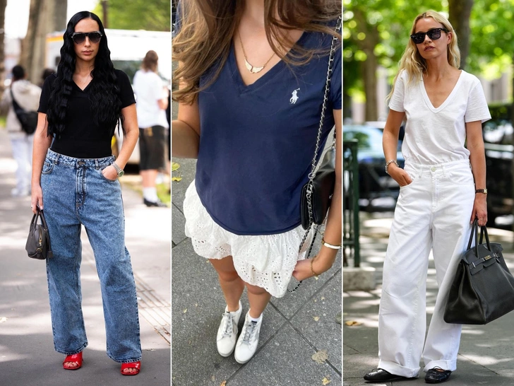 Футболка V-neck — новый тренд осени 2025 | marieclaire.ru