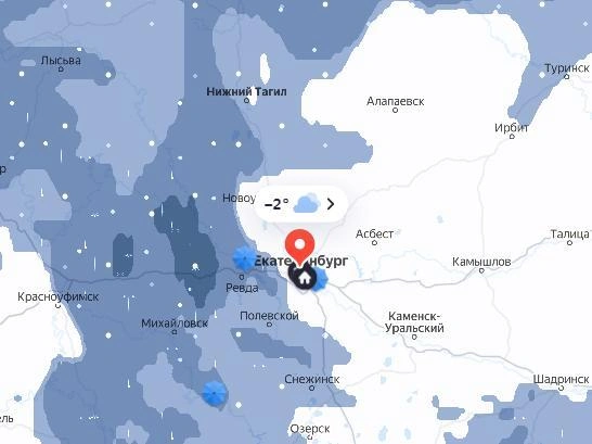 Направление движения осадков на Екатеринбург | Источник: «Яндекс.Погода»
