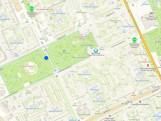 Где находится парк Строителей | Источник: 2Gis