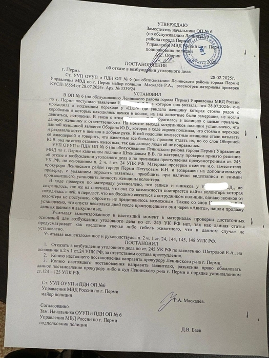 В полиции указали, что опросили Оборину Ю.В. | Источник: Предоставлено Натальей Субботиной