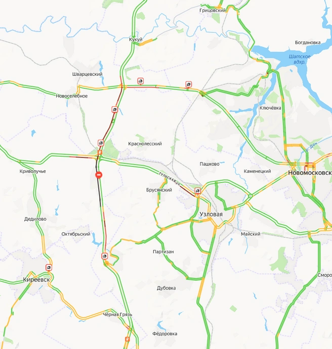 Состояние М-4 в Тульской области на 16:53 | Источник: yanbdex.ru/maps