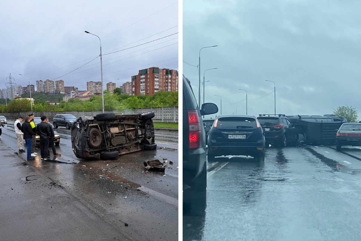 Перевернувшаяся машина заблокировала движение на Дубровинского в районе  четвертого моста - 31 мая 2024 - НГС24.ру