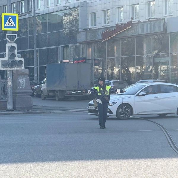 Движение транспорта регулирует инспектор-красотка | Источник: читательница E1.RU